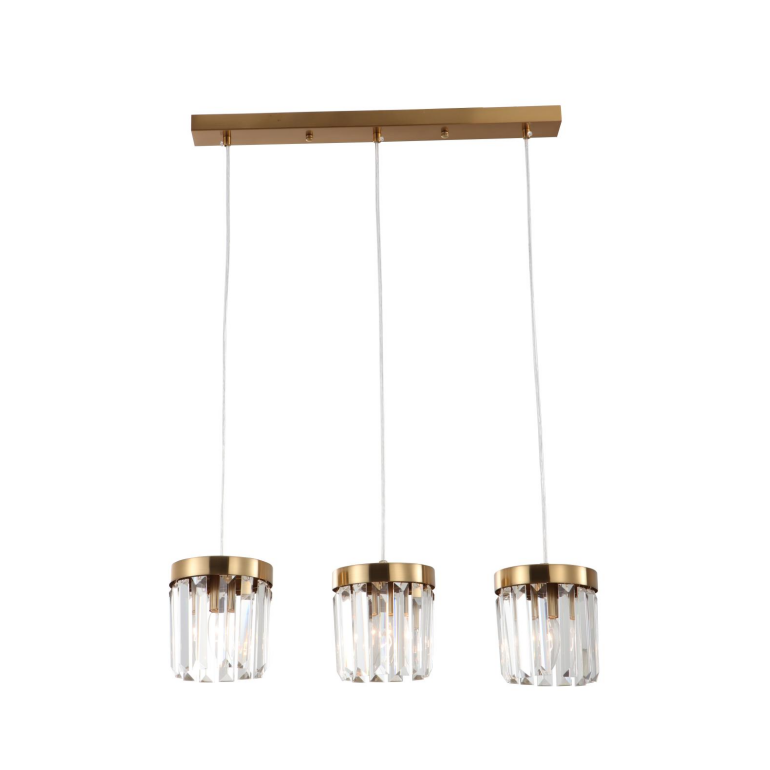 3-light E14 brushed tanso K9 Crystal bar pendant light