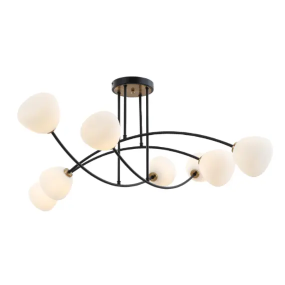 Itim na 8-glass flush mount kisame light
