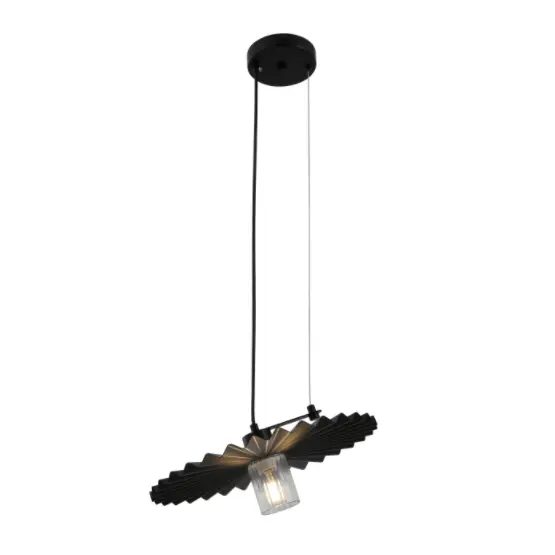 Minimalist na itim na pendant lamp na may pleated shade