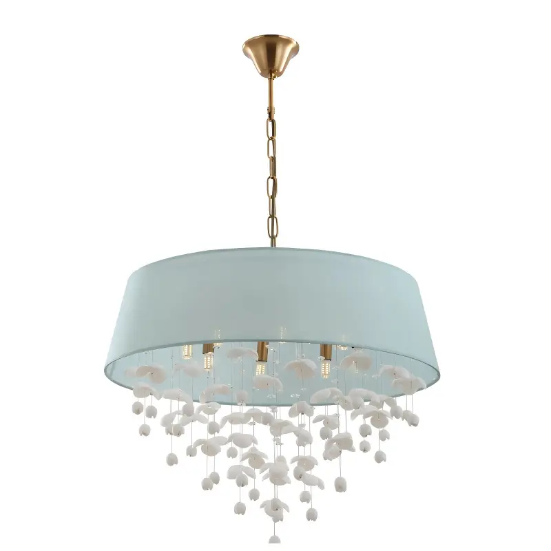 Modernong Porcelain Drum Shade 8-lights Chandelier Para sa Sala