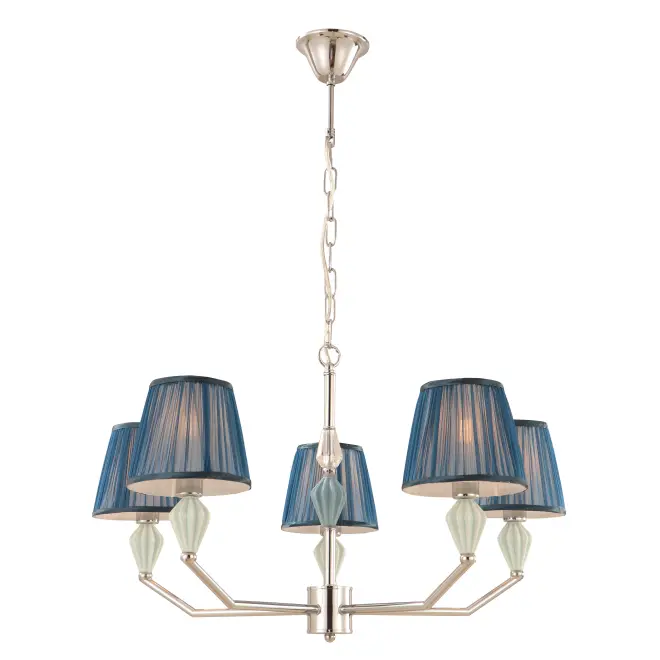 Navy Blue 5-light drum chandelier na may ceramic accent